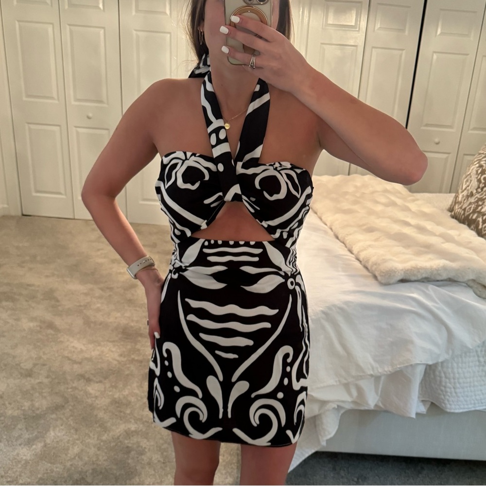 Black and White Halter Dress with cut out